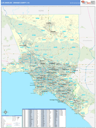 Los Angeles-Orange Counties, CA Wall Map Zip Code Basic Style 2025