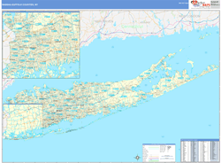 Nassau-Suffolk Counties, NY Wall Map Zip Code Basic Style 2024