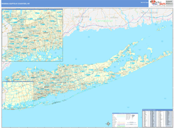Nassau-Suffolk Counties, NY Wall Map Zip Code Basic Style 2025