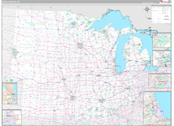 US North Central Regional Wall Map Premium Style 2024