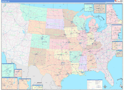 US Central Regional Wall Map Color Cast Style 2024