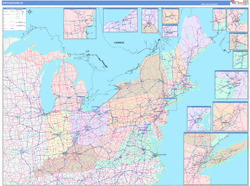 US Northeast Regional Wall Map Color Cast Style 2025
