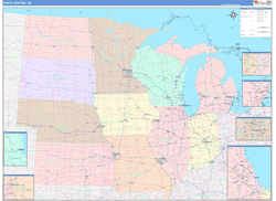 US North Central Regional Wall Map Color Cast Style 2024