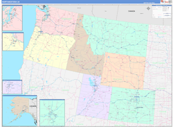 US Northwest Regional Wall Map Color Cast Style 2024