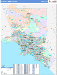 Los Angeles-Orange Counties, CA Wall Map Color Cast Style 2024