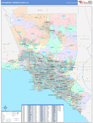 Los Angeles-Orange Counties, CA Wall Map Color Cast Style 2025