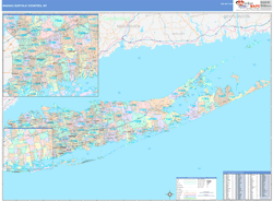 Nassau-Suffolk Counties, NY Wall Map Color Cast Style 2024