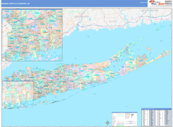 Nassau-Suffolk Counties, NY Wall Map Color Cast Style 2025