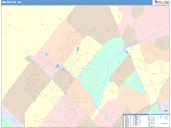 Brampton Canada City Wall Map Color Cast Style
