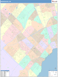 Mississauga Canada City Wall Map Color Cast Style