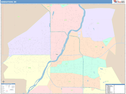Saskatoon Canada City Wall Map Color Cast Style