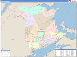 New Brunswick Province Wall Map Color Cast Style
