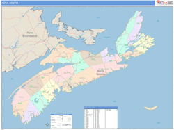 Nova Scotia Province Wall Map Color Cast Style