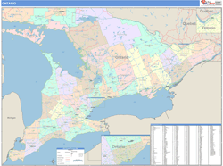 Ontario Province Wall Map Color Cast Style