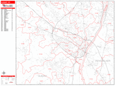 Albany New York Zip Code Wall Map (Red Line Style) by