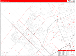 Brampton Canada City Wall Map Red Line Style