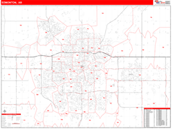 Edmonton Canada City Wall Map Red Line Style