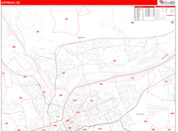 Gatineau Canada City Wall Map Red Line Style