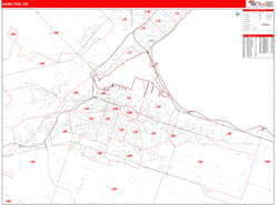 Hamilton Canada City Wall Map Red Line Style