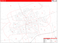 London Canada City Wall Map Red Line Style