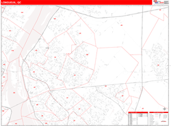 Longueuil Canada City Wall Map Red Line Style