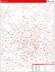 Montreal Canada City Wall Map Red Line Style