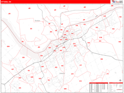 Ottawa Canada City Wall Map Red Line Style