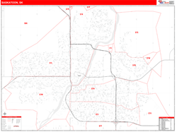 Saskatoon Canada City Map Red Line Style