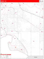 Surrey Canada City Wall Map Red Line Style