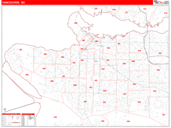 Vancouver Canada City Wall Map Red Line Style