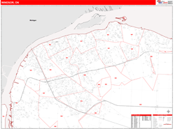 Windsor Canada City Wall Map Red Line Style