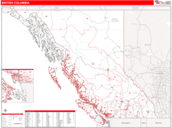 British Columbia Province Wall Map Red Line Style