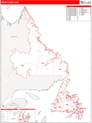 Newfoundland And Labrador Province Wall Map Red Line Style