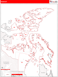 Nunavut Province Wall Map Red Line Style