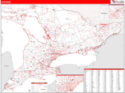 Ontario Province Wall Map Red Line Style