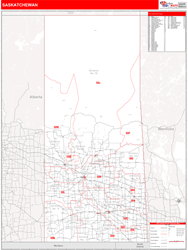 Saskatchewan Province Wall Map Red Line Style