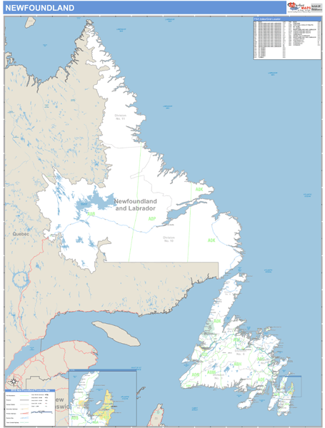 Newfoundland And Labrador Wall Map