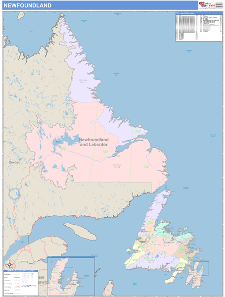 Newfoundland And Labrador Wall Map