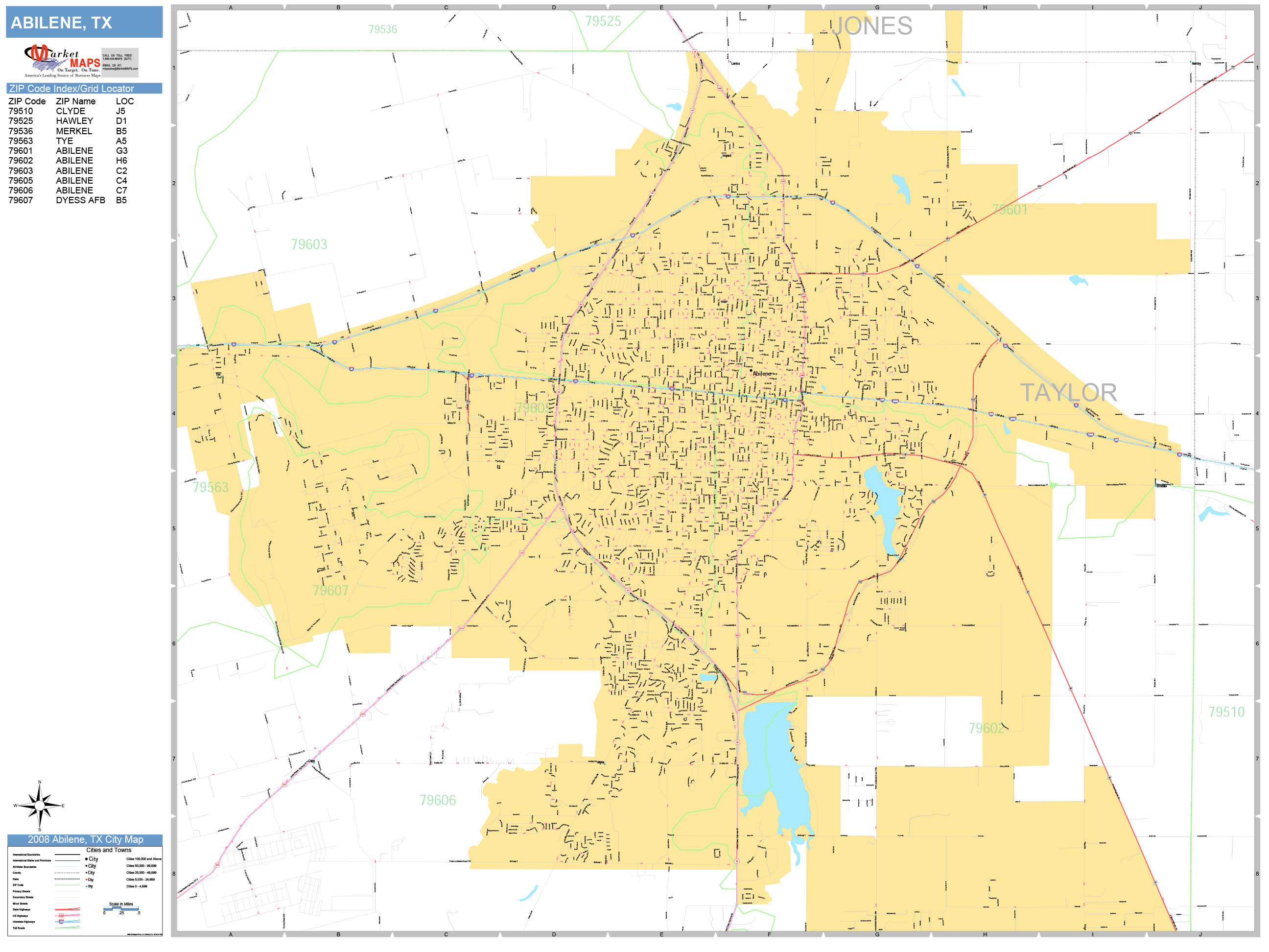 Abilene Texas Wall Map (Basic Style) by MarketMAPS MapSales
