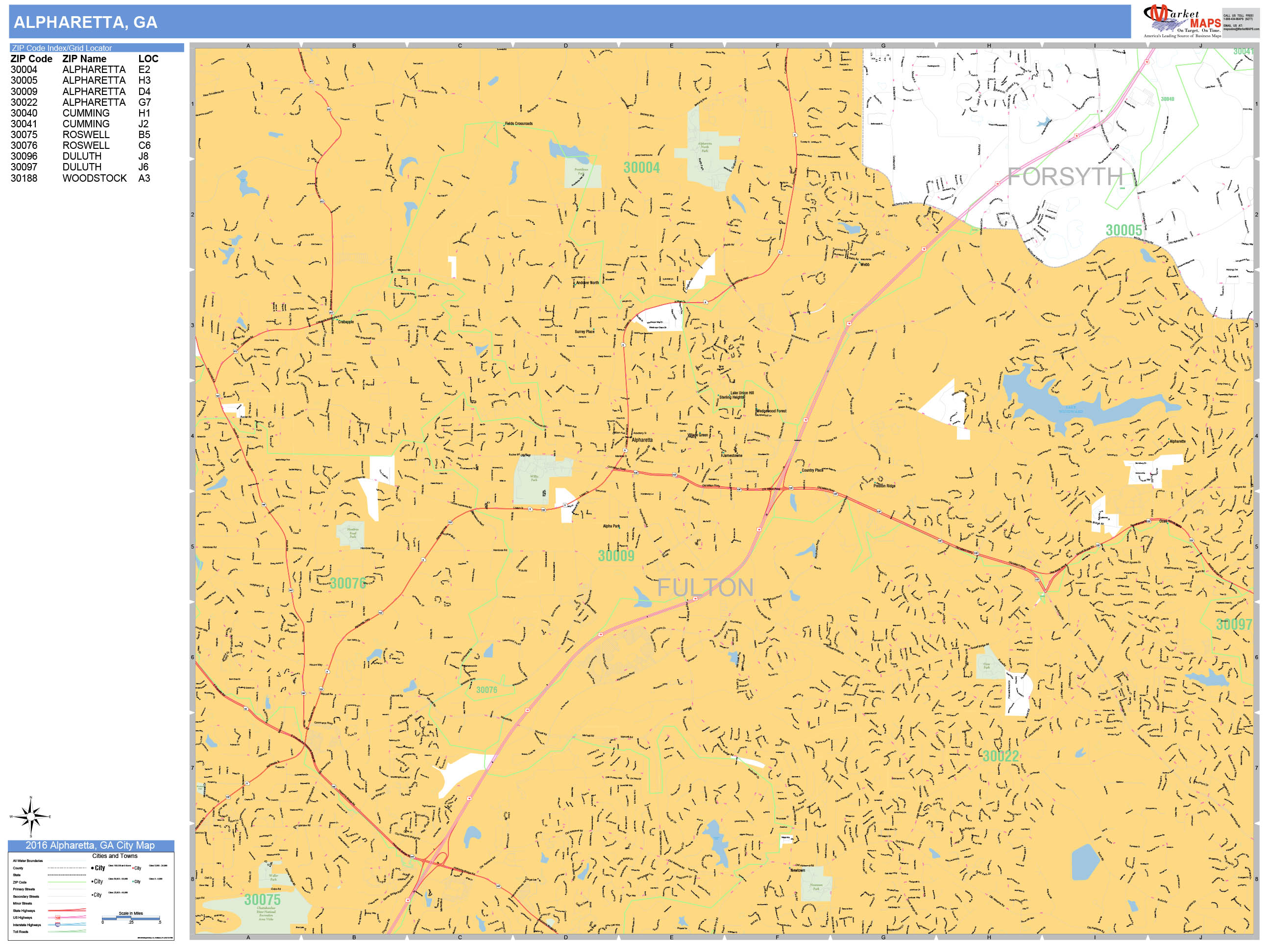 Alpharetta Wall Map (Basic Style) by MarketMAPS MapSales