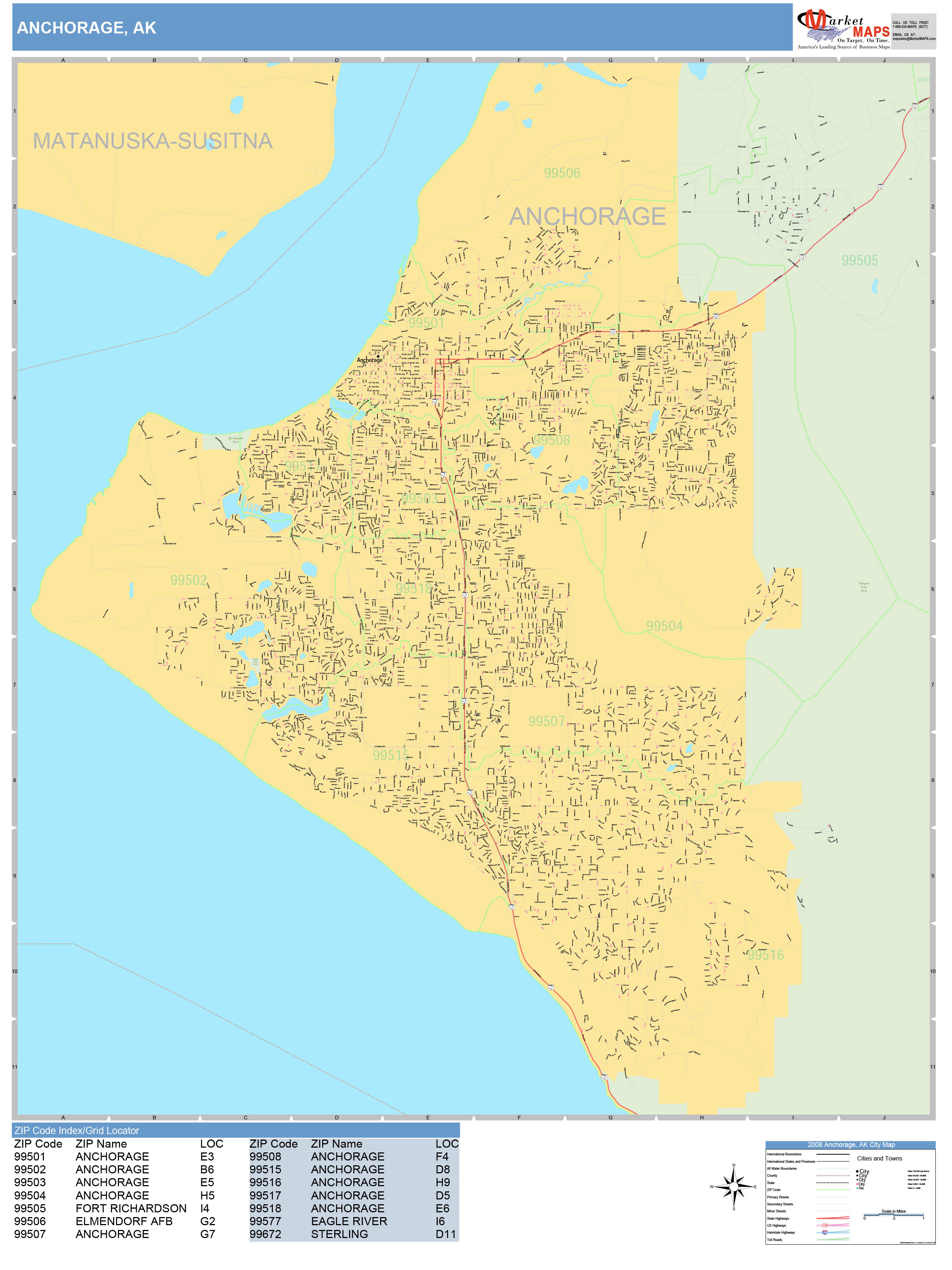 Anchorage Alaska Wall Map (Basic Style) by MarketMAPS - MapSales