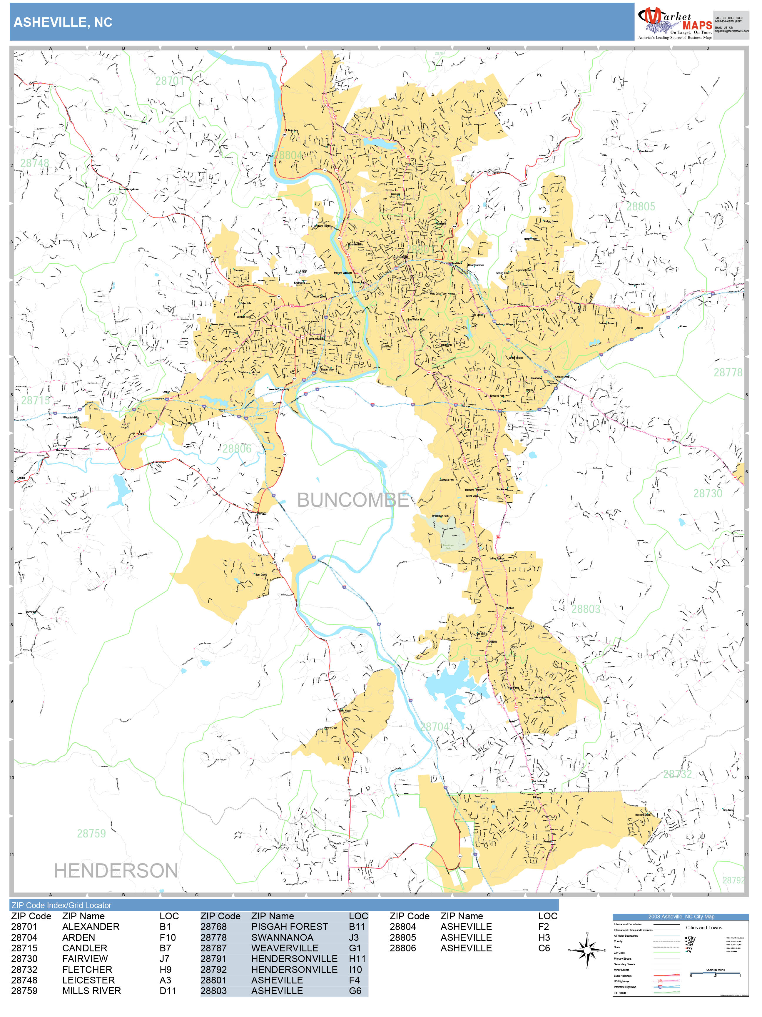 Asheville North Carolina Wall Map (Basic Style) by MarketMAPS MapSales