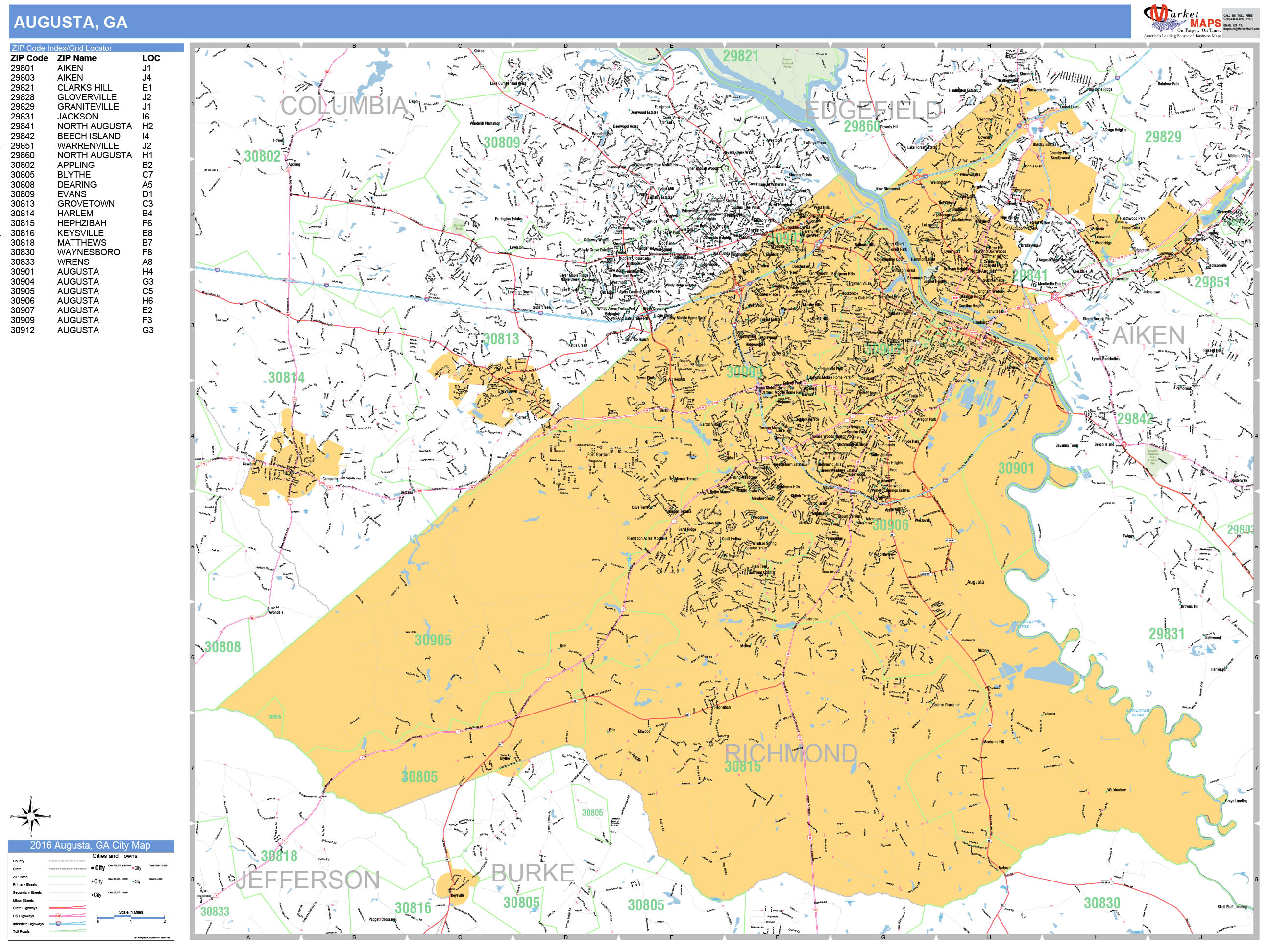 Augusta Wall Map Basic Style By Marketmaps Images and Photos