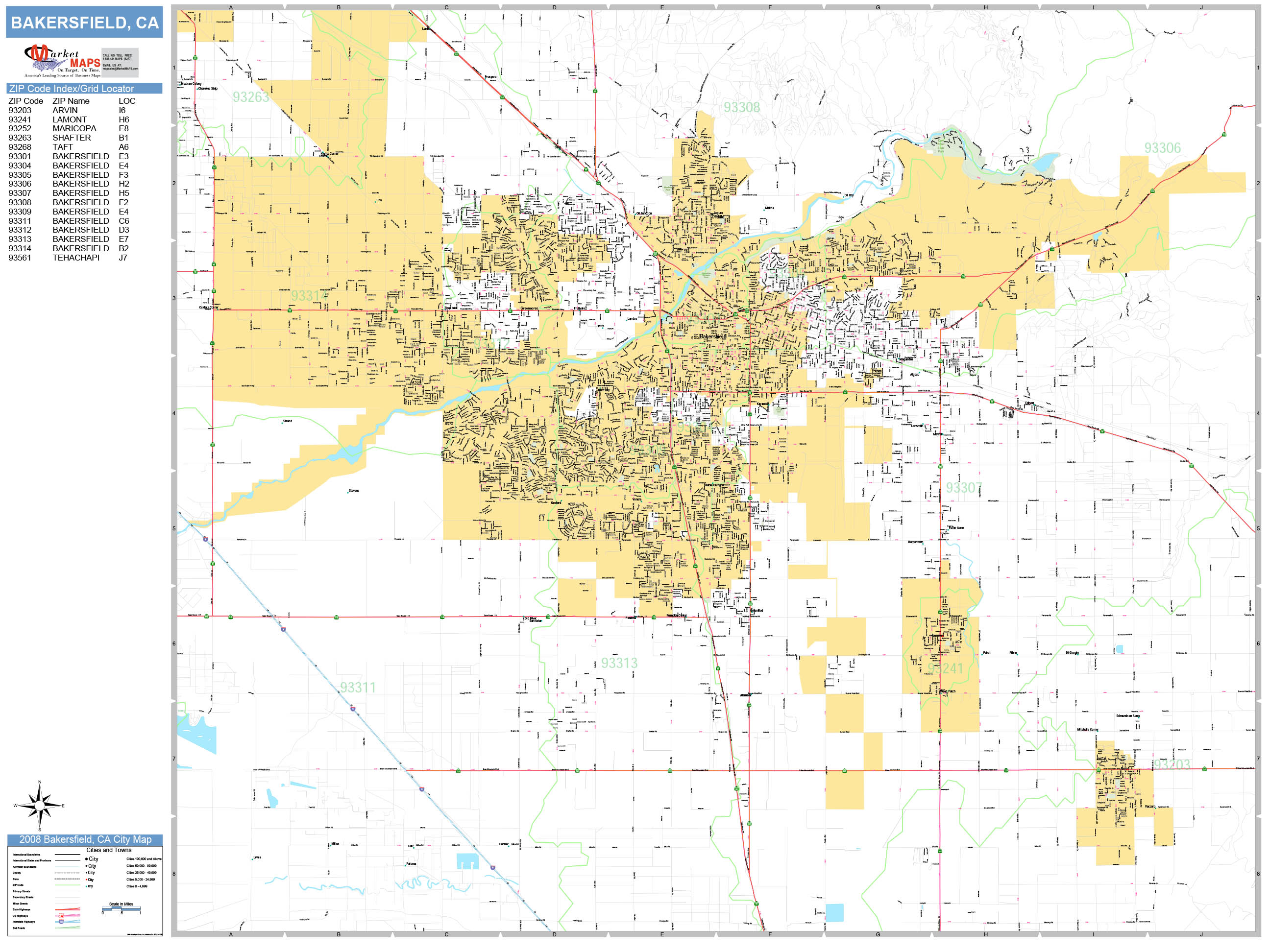 Bakersfield California Wall Map (Basic Style) by MarketMAPS MapSales