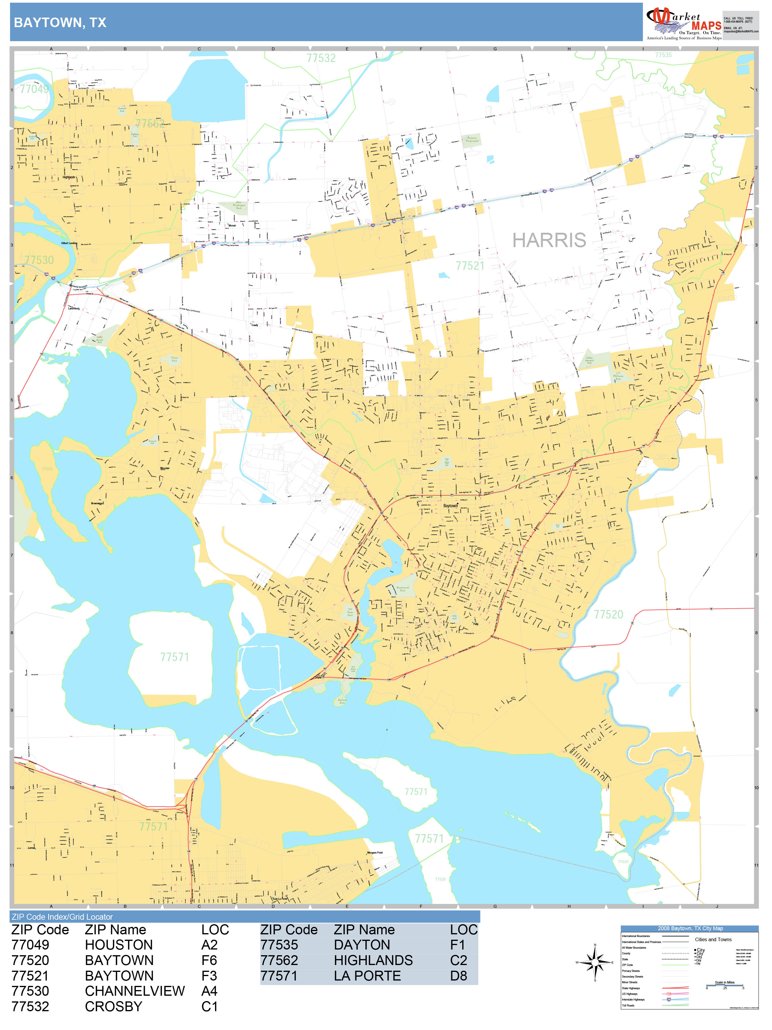 Baytown Texas Wall Map (Basic Style) by MarketMAPS MapSales