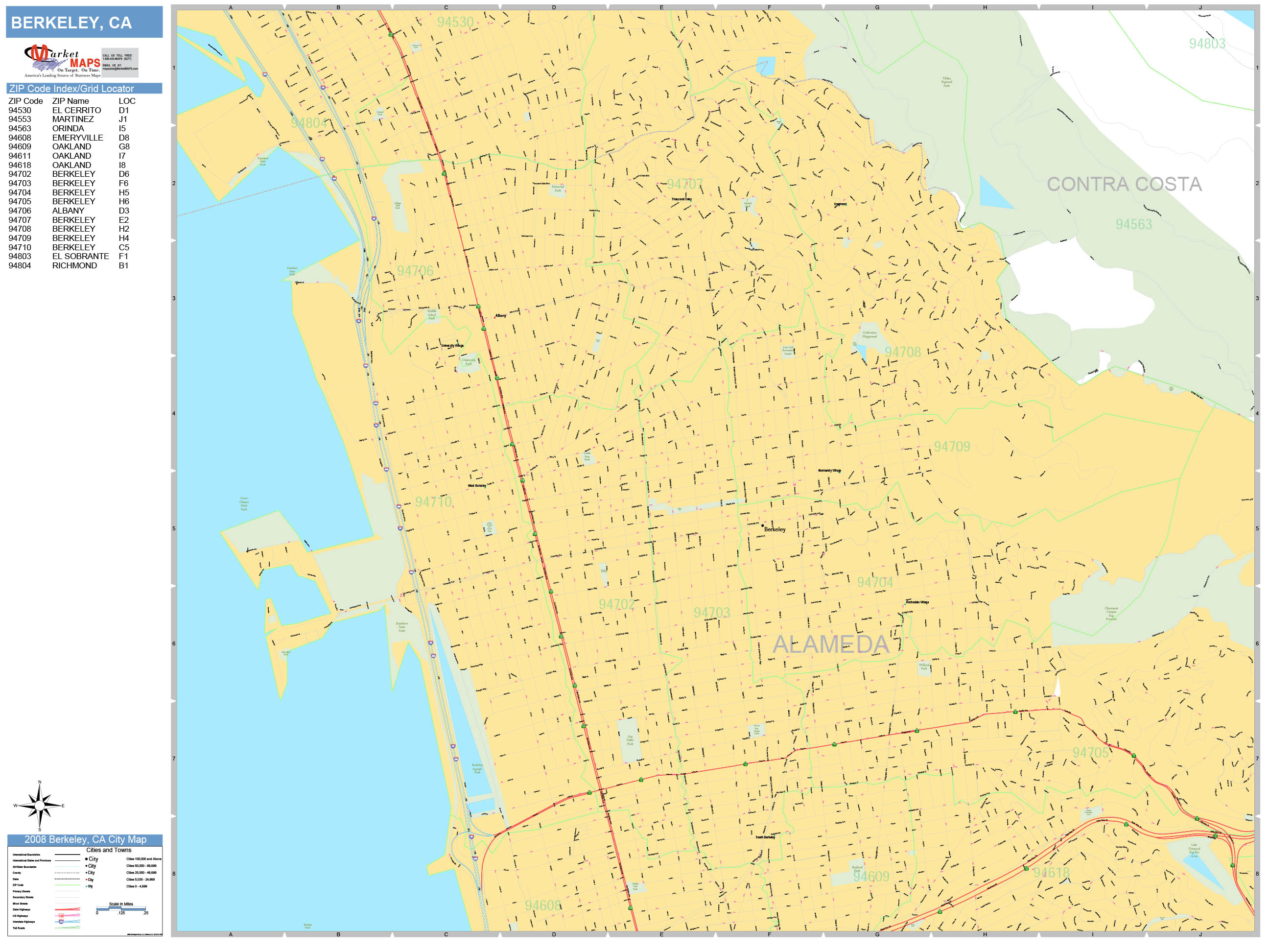 Berkeley California Wall Map (Basic Style) by MarketMAPS MapSales