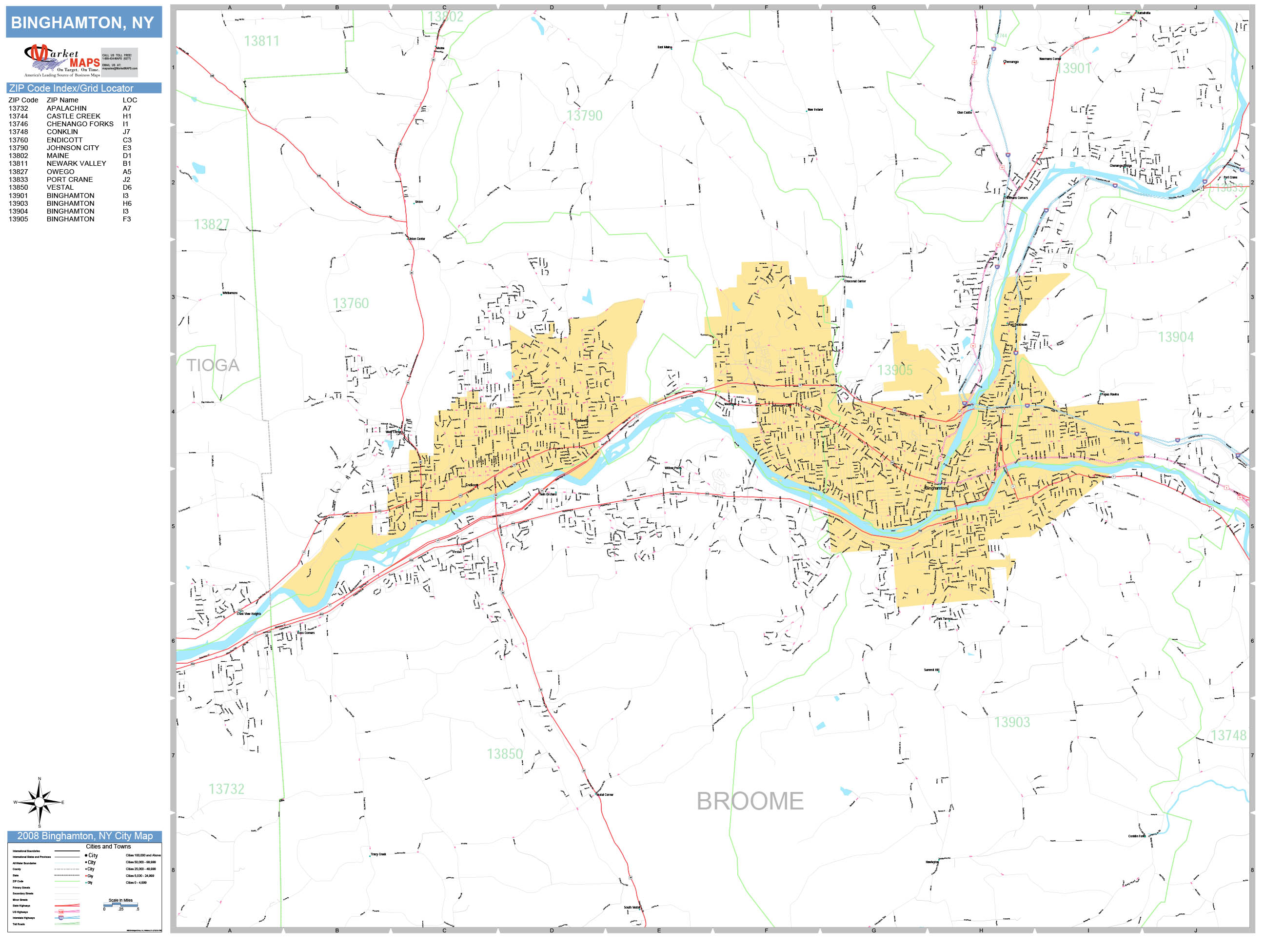 Binghamton New York Wall Map (Basic Style) by MarketMAPS - MapSales