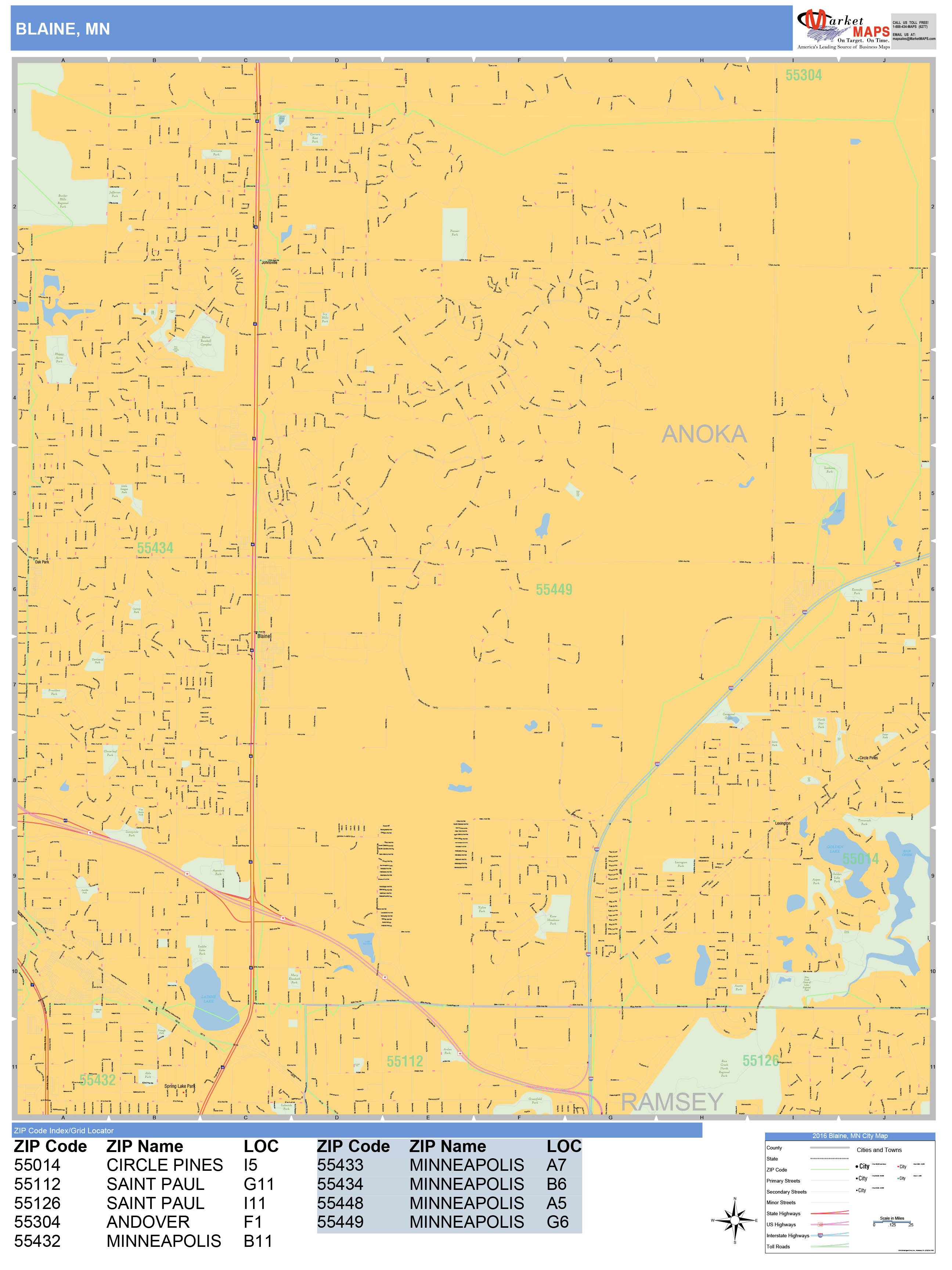Blaine Minnesota Wall Map (Basic Style) by MarketMAPS