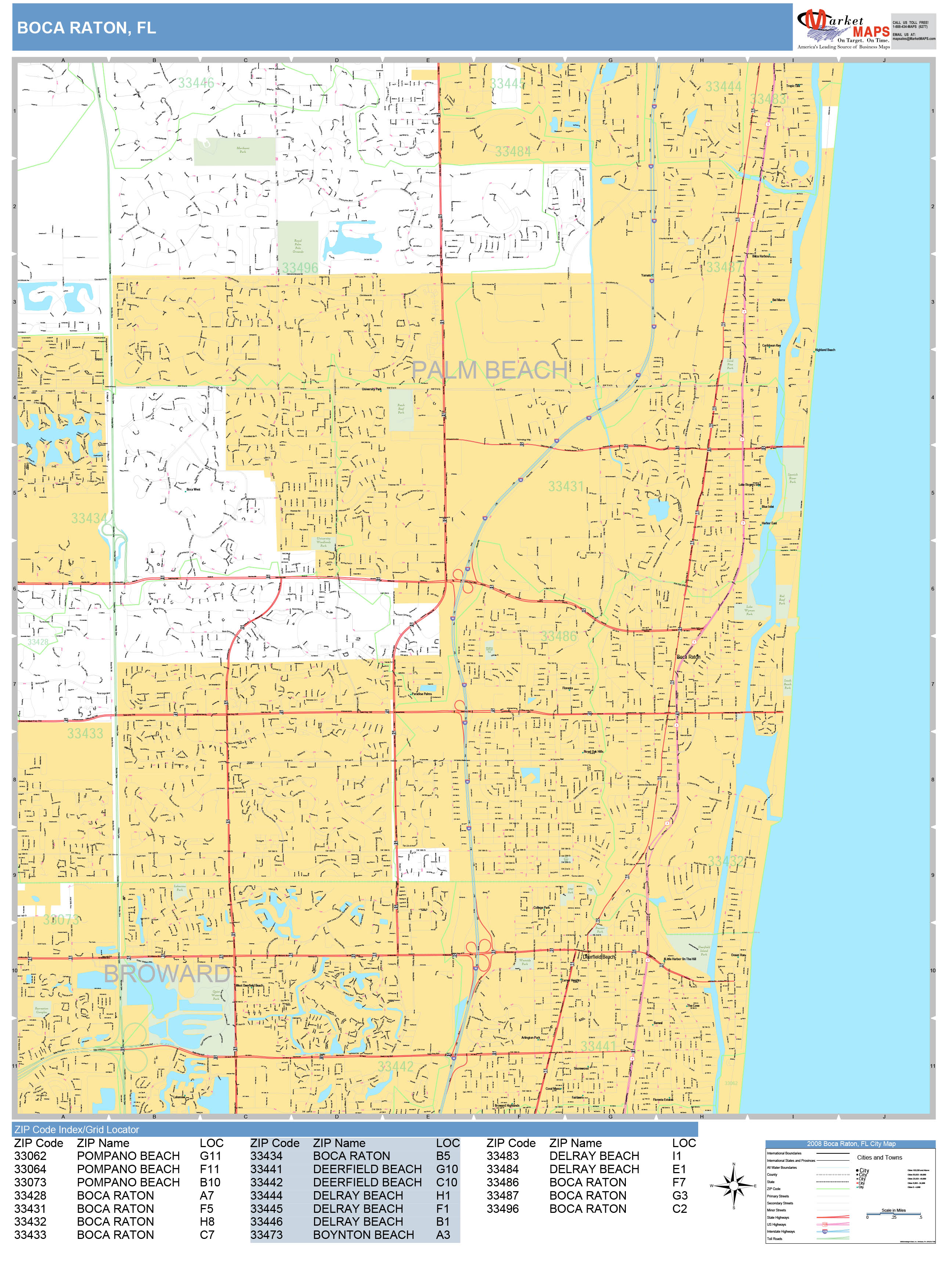Boca Raton Florida Wall Map (Basic Style) by MarketMAPS