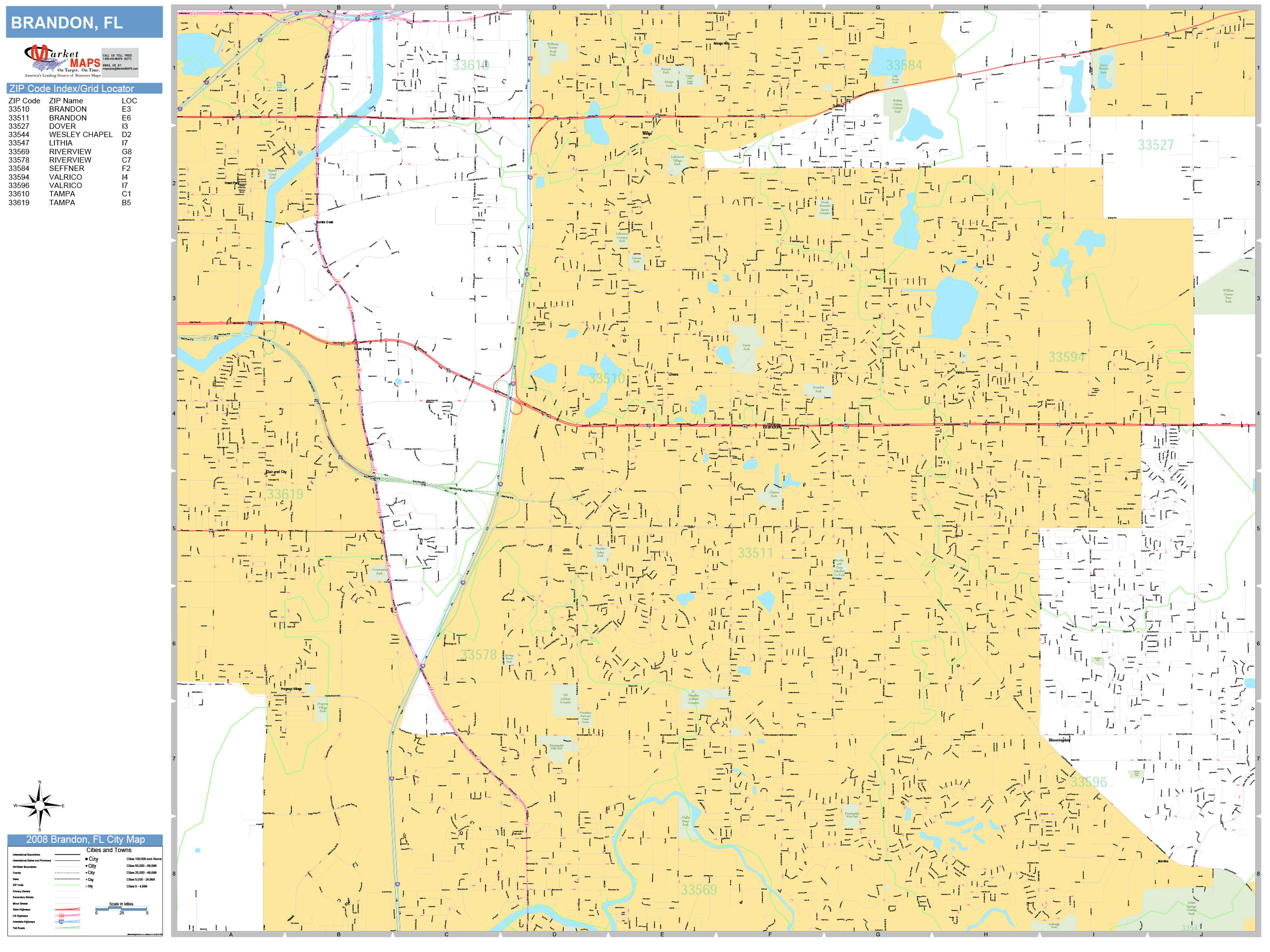 Brandon Florida Wall Map (Basic Style) by MarketMAPS MapSales